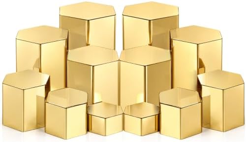 12 Pcs Hexagonal Jewelry Display Risers Acrylic Stands, Gold in Gold