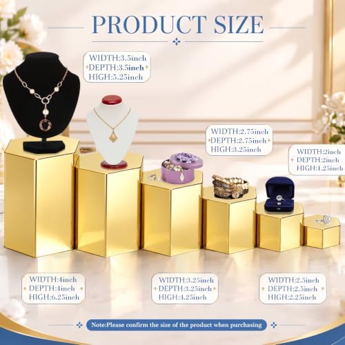 12 Pcs Hexagonal Jewelry Display Risers Acrylic Stands, Gold in Gold, alternate view 2