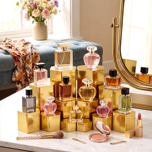 12 Pcs Hexagonal Jewelry Display Risers Acrylic Stands, Gold in Gold, alternate view 3