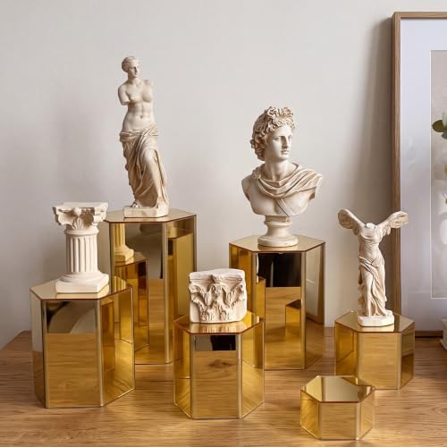 12 Pcs Hexagonal Jewelry Display Risers Acrylic Stands, Gold in Gold, alternate view 6