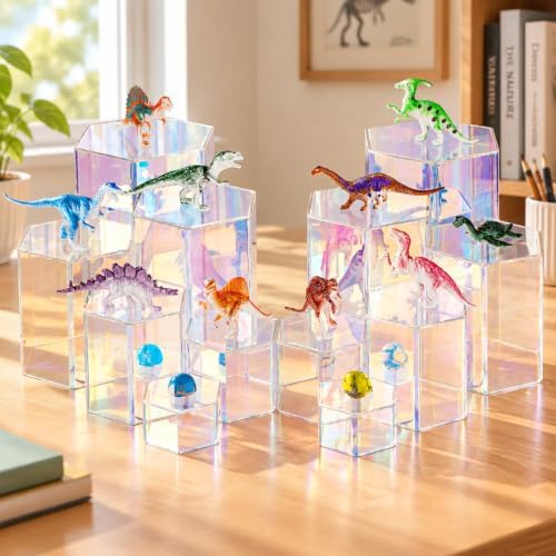 12 Pcs Hexagonal Jewelry Display Risers Acrylic Stands, Rainbow Color in Rainbow Color, alternate view 4