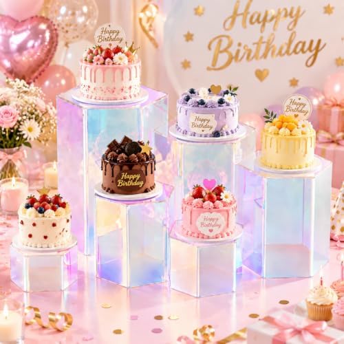 12 Pcs Hexagonal Jewelry Display Risers Acrylic Stands, Rainbow Color in Rainbow Color, alternate view 5