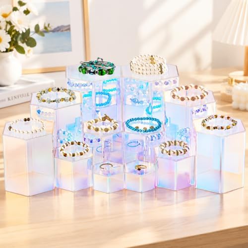 12 Pcs Hexagonal Jewelry Display Risers Acrylic Stands, Rainbow Color in Rainbow Color, alternate view 6