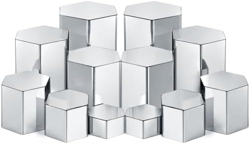 12 Pcs Hexagonal Jewelry Display Risers Acrylic Stands, Silver in Silver