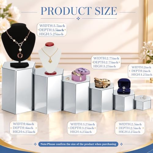 12 Pcs Hexagonal Jewelry Display Risers Acrylic Stands, Silver in Silver, alternate view 2