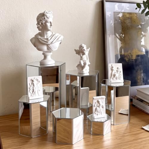 12 Pcs Hexagonal Jewelry Display Risers Acrylic Stands, Silver in Silver, alternate view 5