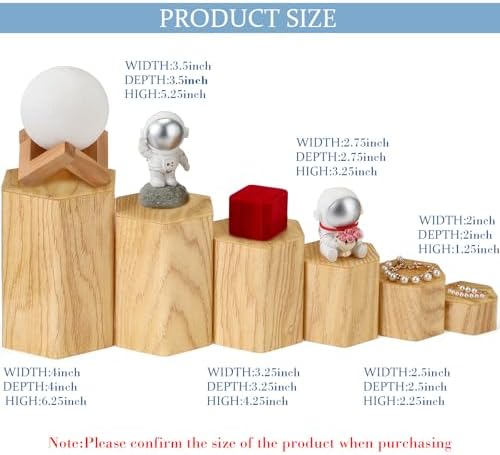 12 Pcs Hexagonal Jewelry Display Risers Acrylic Stands, Woodgrain in Natural Color, alternate view 2