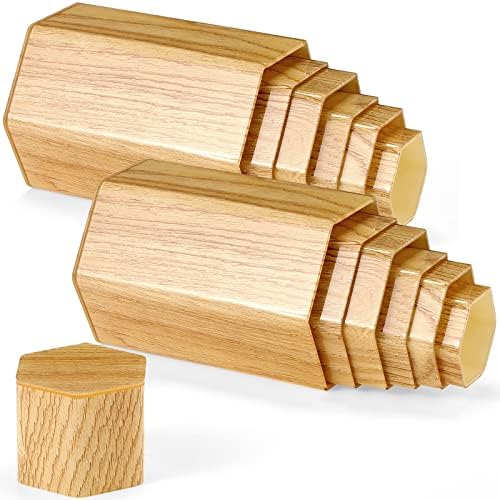 12 Pcs Hexagonal Jewelry Display Risers Acrylic Stands, Woodgrain in Natural Color, alternate view 3