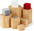 12 Pcs Hexagonal Jewelry Display Risers Acrylic Stands, Woodgrain in Natural Color, alternate view 5