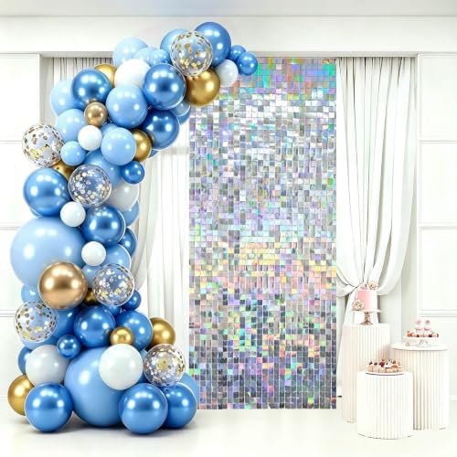12 Pcs Iridescent Silver Shimmer Wall Backdrop,3x4 FT for Party in 3x4 FT