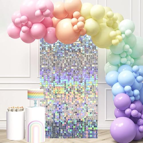 12 Pcs Iridescent Silver Shimmer Wall Backdrop Panels, 3 x 4 FT for Party in 3 x 4 FT in Iridescent Silver