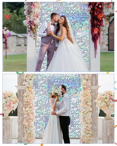 12 Pcs Iridescent Silver Shimmer Wall Backdrop Panels, 3 x 4 FT for Party in 3 x 4 FT in Iridescent Silver, alternate view 4