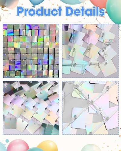 12 Pcs Iridescent Silver Shimmer Wall Backdrop Panels, 3 x 4 FT for Party in 3 x 4 FT in Iridescent Silver, alternate view 5