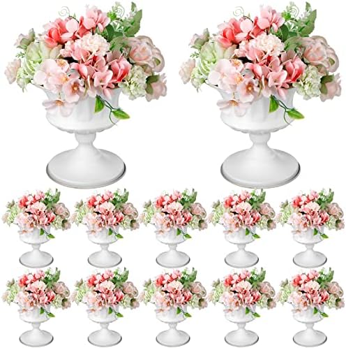 12 Pcs Metal Compote Vases Pedestal Stand for Centerpieces, White in White