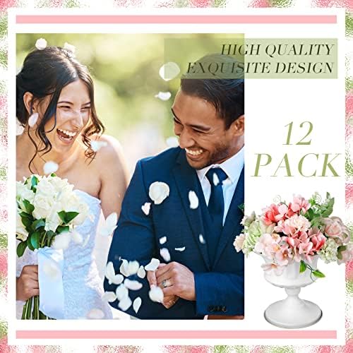 12 Pcs Metal Compote Vases Pedestal Stand for Centerpieces, White in White, alternate view 4