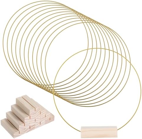 12 Pcs Metal Floral Hoop Centerpiece with Stand, 12 Inch Macrame and Wreath Rings for DIY Wedding Decor, Wall