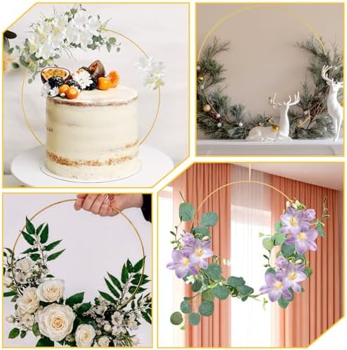 12 Pcs Metal Floral Hoop Centerpiece with Stand, 12 Inch Macrame and Wreath Rings for DIY Wedding Decor, Wall, alternate view