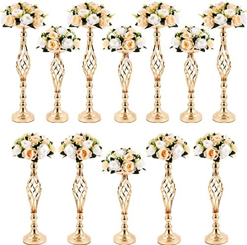 12 Pcs Metal Wedding Centerpieces Gold Tall Flower Stand in Gold