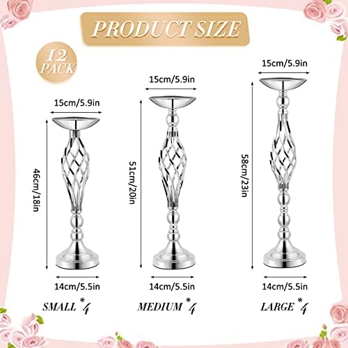 12 Pcs Metal Wedding Centerpieces Silver Tall Flower Stand in Silver, alternate view 3