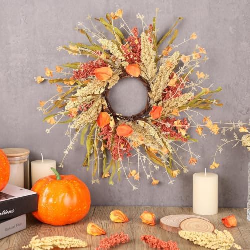 12 Pcs Mini Fall Wreaths for Kitchen Cabinets Thanksgiving Artificial Wreaths Autumn Hanging Wreath Harvest, alternate view 2