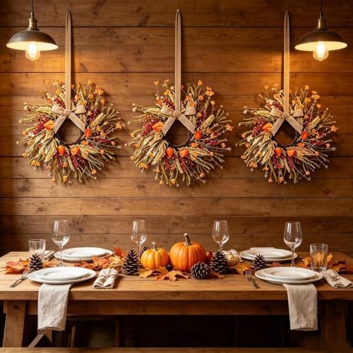 12 Pcs Mini Fall Wreaths for Kitchen Cabinets Thanksgiving Artificial Wreaths Autumn Hanging Wreath Harvest, alternate view 3