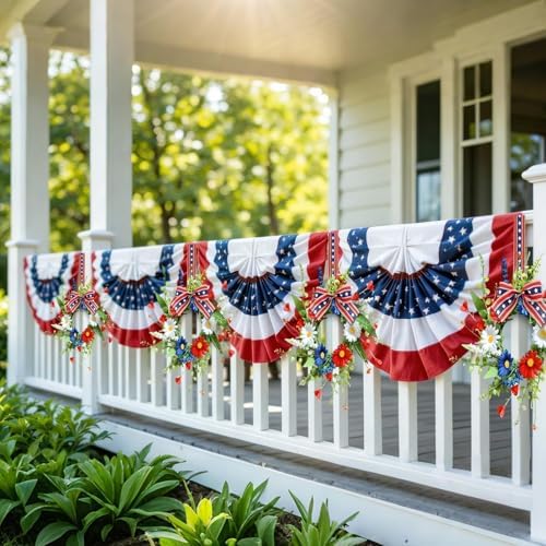 12 Pcs Mini Patriotic American Kitchen Cabinet Wreaths Small 4th of July Floral Swag Wreath for Front Door with, alternate