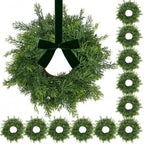 12 PCS Mini Real Touch Christmas Wreaths for Kitchen Cabinets Artificial Norfolk Lifelike Cedar Wreaths with Bow