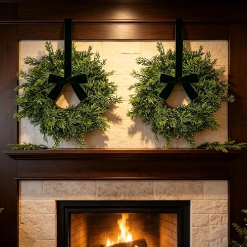 12 PCS Mini Real Touch Christmas Wreaths for Kitchen Cabinets Artificial Norfolk Lifelike Cedar Wreaths with Bow, alternate