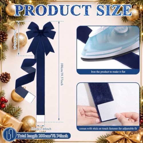 12 Pcs Navy Blue Christmas Velvet Cabinet Bows Ribbons for Kitchen, alternate view 2