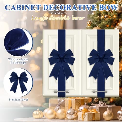 12 Pcs Navy Blue Christmas Velvet Cabinet Bows Ribbons for Kitchen, alternate view 3