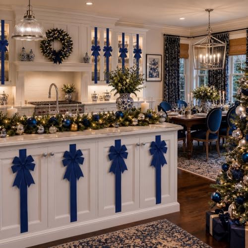 12 Pcs Navy Blue Christmas Velvet Cabinet Bows Ribbons for Kitchen, alternate view 4
