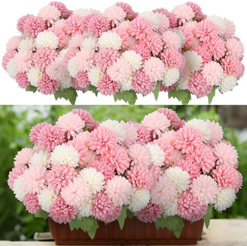 12 Pcs Pink Artificial Flowers for Outdoor Silk Chrysanthemums