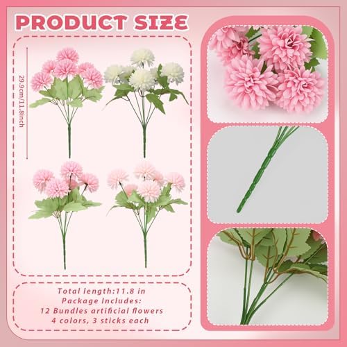 12 Pcs Pink Artificial Flowers for Outdoor Silk Chrysanthemums, alternate view 2