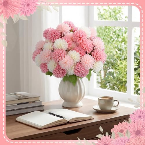 12 Pcs Pink Artificial Flowers for Outdoor Silk Chrysanthemums, alternate view 5