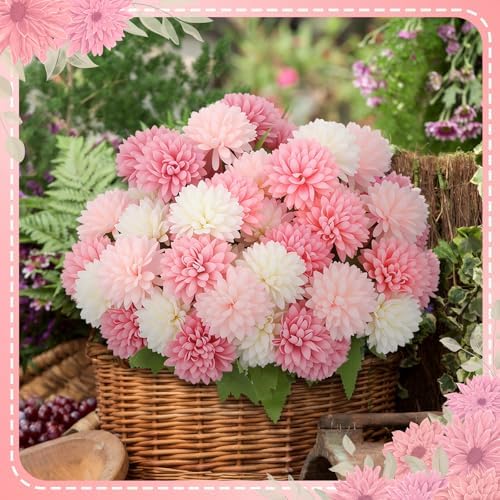 12 Pcs Pink Artificial Flowers for Outdoor Silk Chrysanthemums, alternate view 6