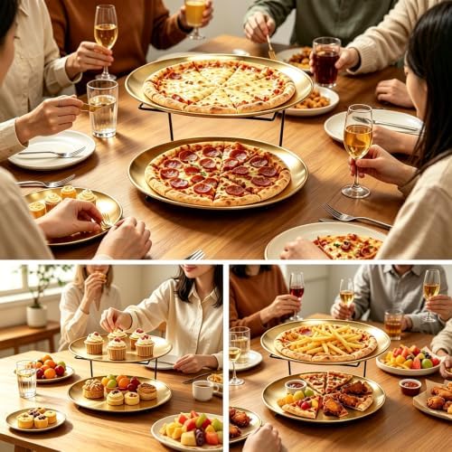 12 Pcs Pizza Display Stands for Party Pizza Pan Riser Stand Set in Silver; Gold, alternate view 7