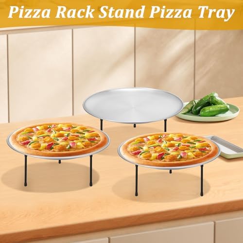 12 Pcs Pizza Pan Riser Stands Sets Includes 4 Round Pizza Tray Riser Rack Holder 4 12inch Pizza Pan and 4 Wood, alternate