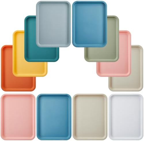 12 Pcs Plastic Fast Food Trays Bulk Colorful Restaurant Serving Trays Cafeteria Rectangular Plastic Serving