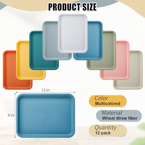 12 Pcs Plastic Fast Food Trays Bulk Colorful Restaurant Serving Trays Cafeteria Rectangular Plastic Serving, alternate view 3