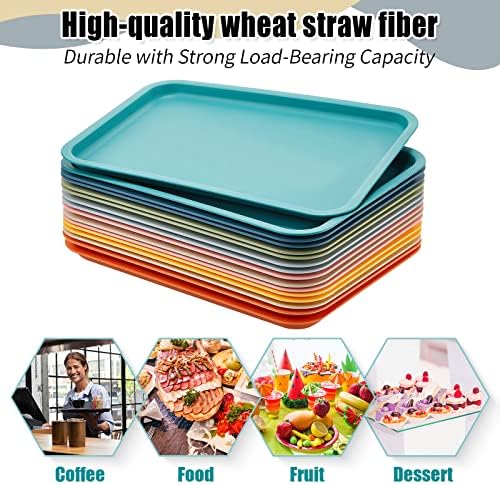 12 Pcs Plastic Fast Food Trays Bulk Colorful Restaurant Serving Trays Cafeteria Rectangular Plastic Serving, alternate view 5