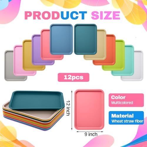 12 Pcs Plastic Fast Food Trays Bulk Colorful Restaurant Serving Trays Cafeteria Rectangular Plastic Serving, alternate view 3