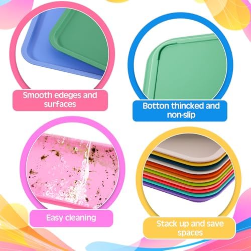 12 Pcs Plastic Fast Food Trays Bulk Colorful Restaurant Serving Trays Cafeteria Rectangular Plastic Serving, alternate view 4
