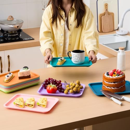 12 Pcs Plastic Fast Food Trays Bulk Colorful Restaurant Serving Trays Cafeteria Rectangular Plastic Serving, alternate view 5