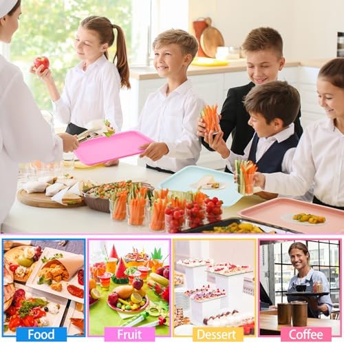 12 Pcs Plastic Fast Food Trays Bulk Colorful Restaurant Serving Trays Cafeteria Rectangular Plastic Serving, alternate view 6