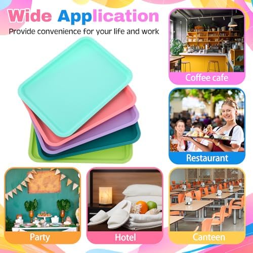 12 Pcs Plastic Fast Food Trays Bulk Colorful Restaurant Serving Trays Cafeteria Rectangular Plastic Serving, alternate view 7