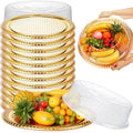 12 Pcs Plastic Serving Trays with Lids, Round, Gold, 18 Inches in Gold and Clear