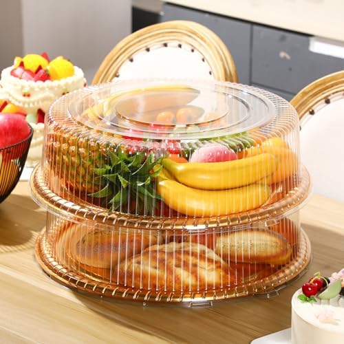 12 Pcs Plastic Serving Trays with Lids, Round, Gold, 18 Inches in Gold and Clear, alternate view 2