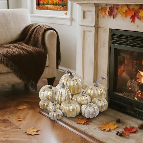 12 Pcs Pumpkin Fall Decorations, Golden Artificial Pumpkins, alternate view 4