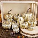 12 Pcs Pumpkin Fall Decorations, Golden Artificial Pumpkins, alternate view 5