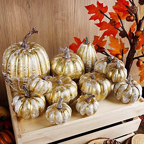 12 Pcs Pumpkin Fall Decorations, Golden Artificial Pumpkins, alternate view 6